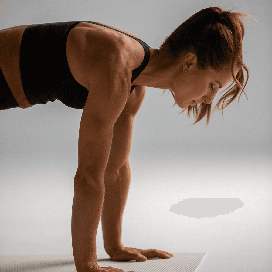 Woman stretching during a quick recovery workout built by Tailor in the iFIT Personal Trainer app