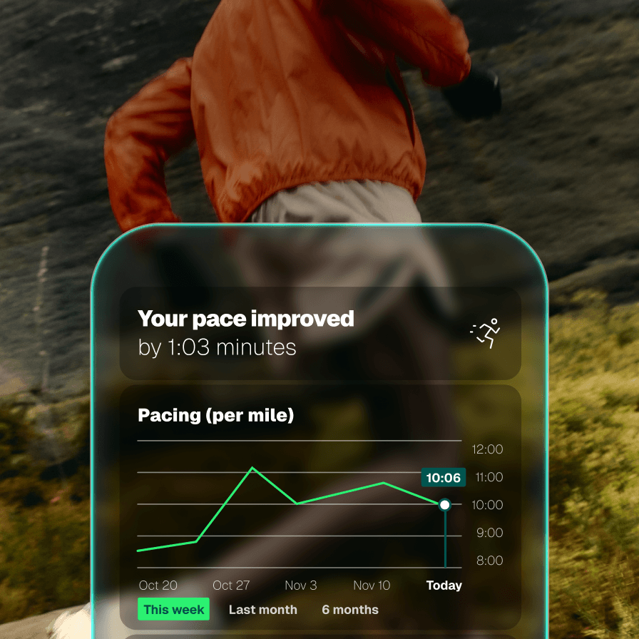 iFIT Personal Trainer app screen showing running pace improvement tracked by Tailor